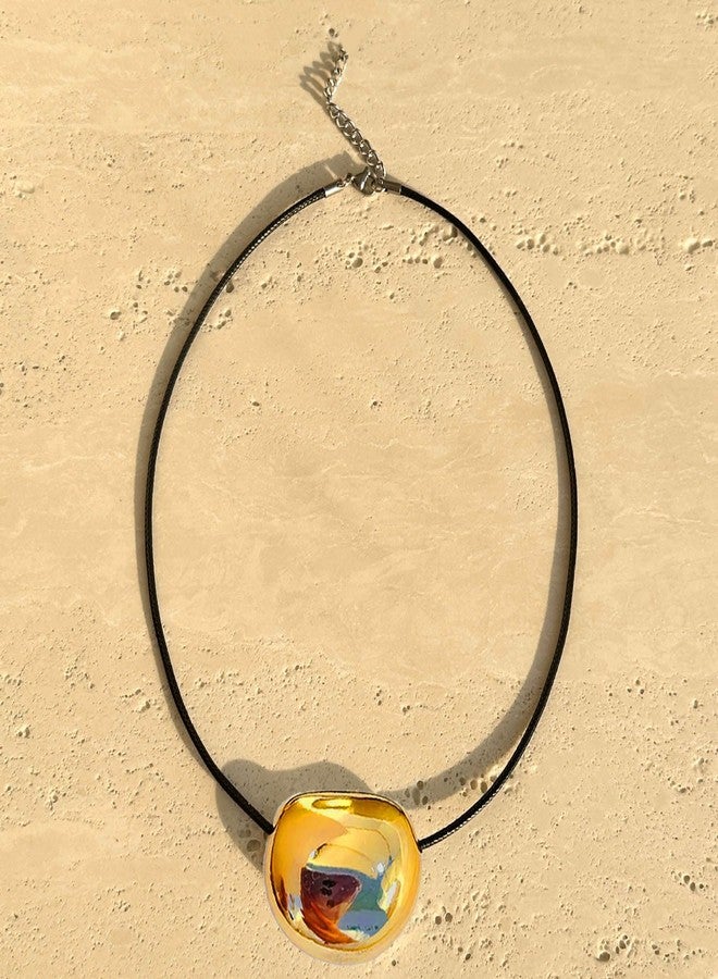 KANGQL Stylish Metal Oval Shaped Neckchain Geometric Pendant Necklace Adjustable PU Leather Cord Clavicle Chain Elegant Jewelry, horizontal 1, Silver - Image 3
